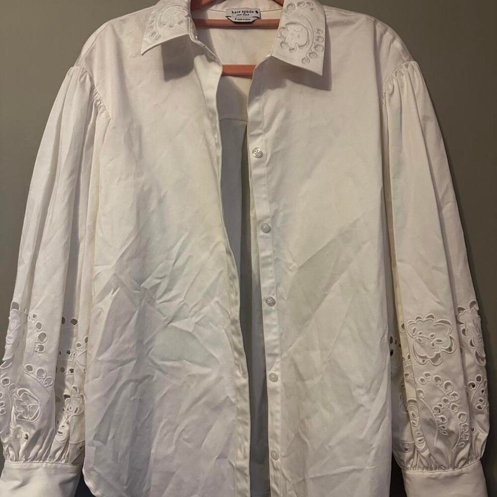 Kate spade White cotton & elastane button-up embroidered lace, sz 6 cottagecore